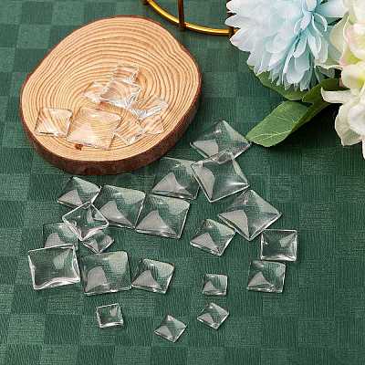 150Pcs 3 Styles Transparent Glass Square Cabochons GGLA-SZ0001-31-1