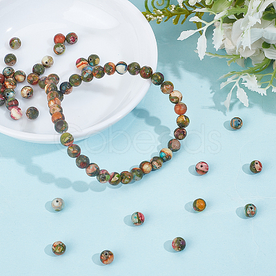 1 Strand Dyed Natural Imperial Jasper Round Beads Strands G-PA0002-57A-1
