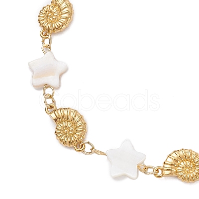 Natural Freshwater Shell Beads & Shell Shape 304 Stainless Steel Connector Charms Link Bracelets for Women BJEW-JB12216-01-1