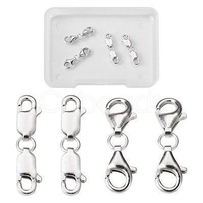 4 Sets 2 Styles Double 925 Sterling Silver Lobster Claw Clasps FIND-TA0002-22-1