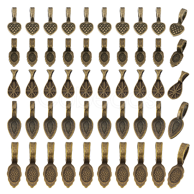 250Pcs 5 Styles Tibetan Style Glue-on Flat Pad Bails TIBEP-GA0001-04A-1