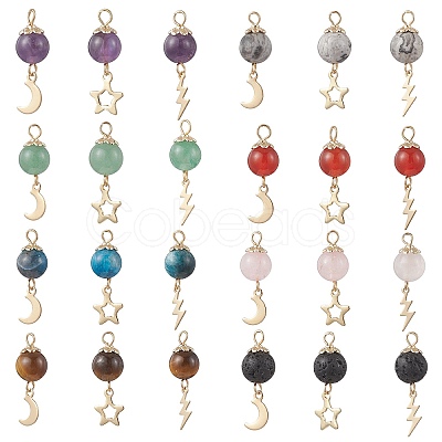 3Pcs Natural Mixed Gemstone Pendants PALLOY-JF04756-1
