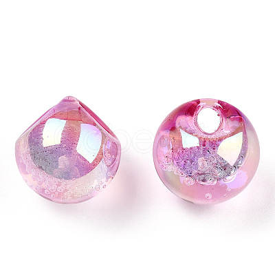 UV Plating Rainbow Iridescent Acrylic Beads OACR-G012-04-1