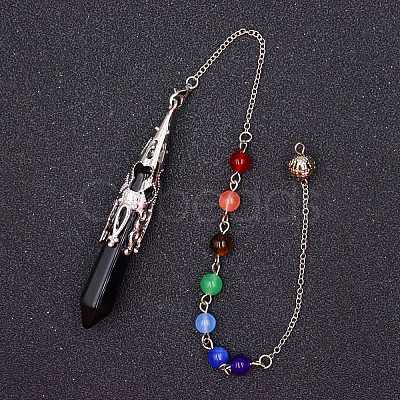 Natural Dyed & Heated Black Agate & Mixed Gemstone Bullet Pointed Dowsing Pendulums CHAK-PW0001-051D-1