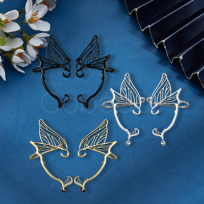 6Pcs 3 Colors Alloy Butterfly Wing Stud Earrings EJEW-GO0003-01-1