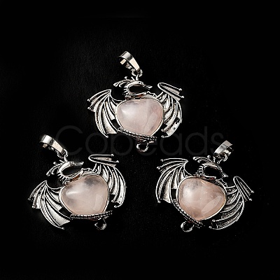 Natural Rose Quartz Heart Pendants KK-K331-01AS-06-1