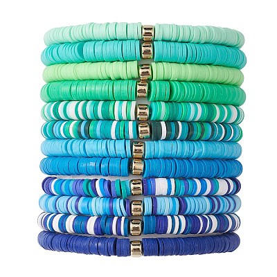 12Pcs 12 Color Polymer Clay Heishi Surfer Stretch Bracelets Set with Plastic Beaded BJEW-JB09547-1