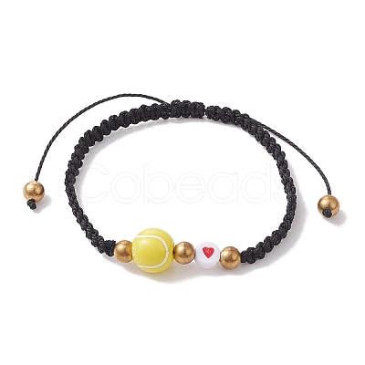 Sport Theme Acylic & Alloy Braided Bead Bracelet BJEW-JB10122-03-1