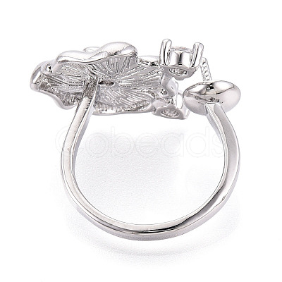 Flower Brass Micro Pave Clear Cubic Zirconia Cuff Ring Settings KK-T076-71P-1