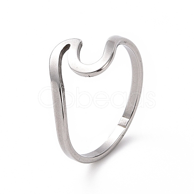 Non-Tarnish 201 Stainless Steel Wave Finger Ring for Women RJEW-J051-04P-1
