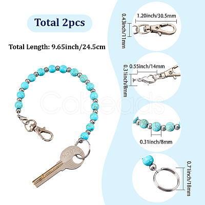 2Pcs Synthetic Turquoise Keychain HJEW-SC0002-27B-1