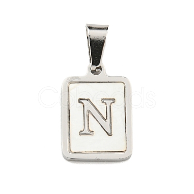 304 Stainless Steel Pave Natural White Shell Pendants STAS-S130-03P-N-1