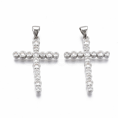 Brass Micro Pave Clear Cubic Zirconia Pendants KK-R133-009P-NF-1