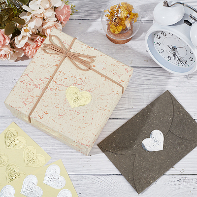 20 Sheets 2 Colors Heart & Rectangle Paper Self-Adhesive Embossed Stickers DIY-CP0010-59-1