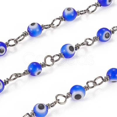 3.28 Feet Handmade Evil Eye Lampwork Round Beaded Chains X-CHC-G009-A-B05-1