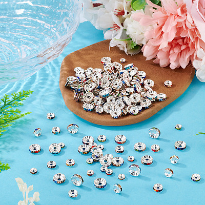 300Pcs 3 Styles Rondelle Brass Rhinestone Spacer Beads RB-TA0001-33P-1