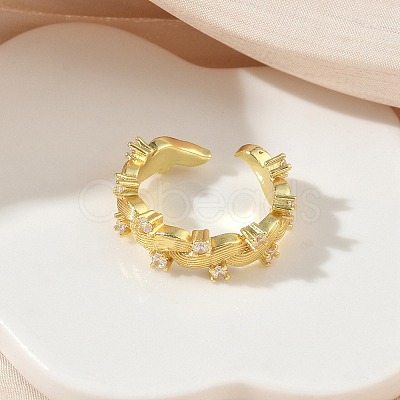 Brass Micro Pave Cubic Zirconia Cuff Open Rings RJEW-C163-10G-1