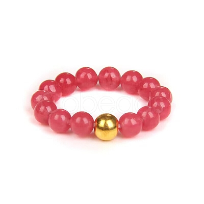Synthetic Rhodochrosite Round Beaded Stretch Ring for Women RJEW-WH0014-01D-1