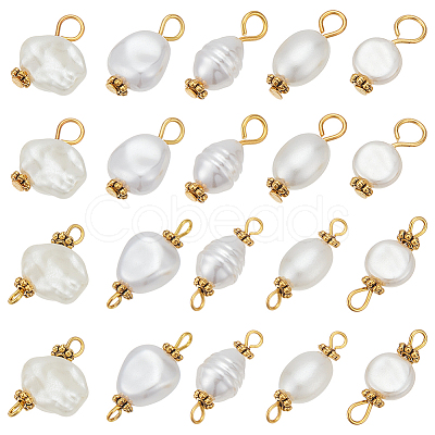 100Pcs 10 Styles ABS Plastic Imitation Pearl Pendants and Connector Charms Findings Kits PALLOY-WR00021-1