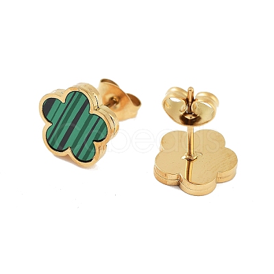 Flower Resin Imitation Gemstone Stud Earrings EJEW-K281-01G-04-1