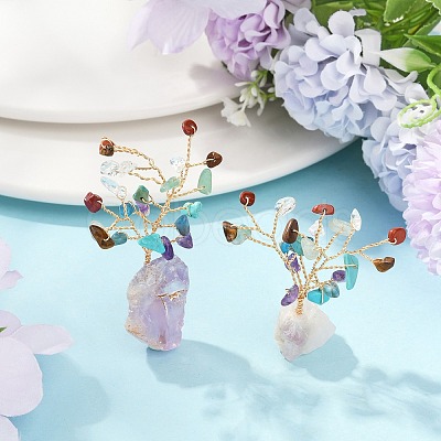 Natural Mixed Gemstone Chips Tree of Life Display Decorations AJEW-JD00015-04-1