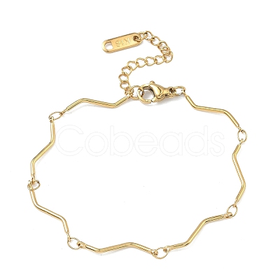 Twisted 304 Stainless Steel Bar Link Chains Bracelets for Women BJEW-D456-04G-1