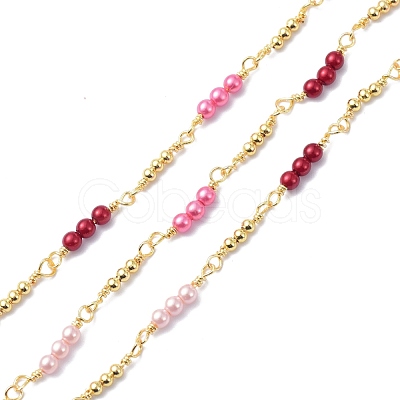 Brass & ABS Imitation Pearl Beaded Chain CHC-D029-21G-1