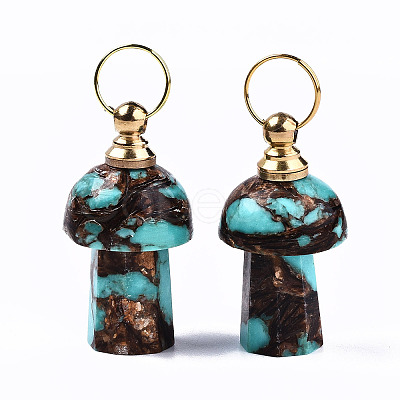 Assembled Natural Bronzite and Synthetic Turquoise Openable Perfume Bottle Pendants LS-G-S366-057A-1