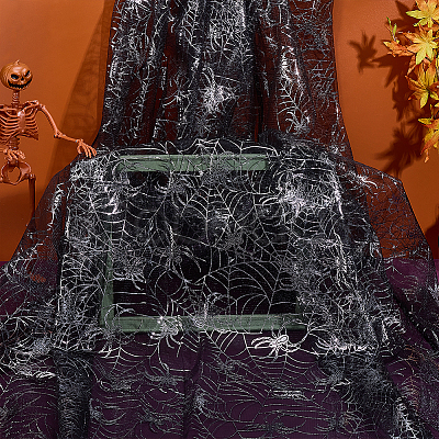 Halloween Spider & Spider Web Polyester Gauze Fabric AJEW-WH0314-677B-1