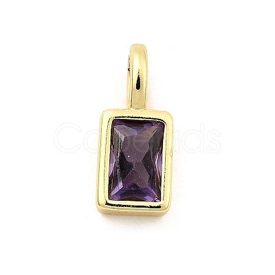 Rectangle Brass Micro Pave Cubic Zirconia Charms KK-C134-14G-1