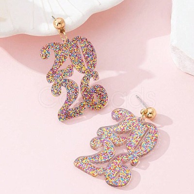 Number 2026 Acrylic Dangle Stud Earrings FS-WG44A54-01-1