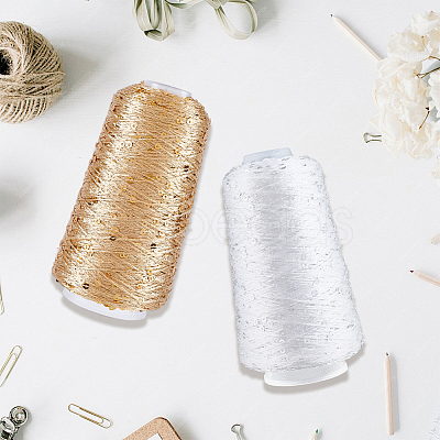 2 Rolls 2 Colors Polyester Sparkle Sequin Yarn OCOR-CY0002-52B-1