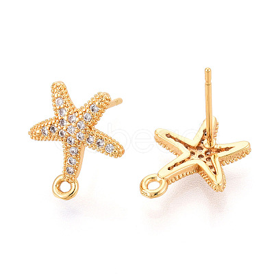 Brass Micro Pave Cubic Zirconia Stud Earring Findings KK-N263-24B-G-1