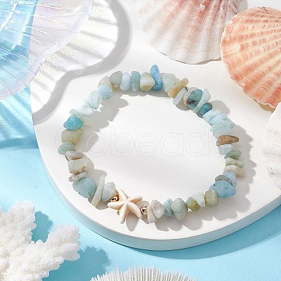 Natural Flower Amazonite Chip Beaded Stretch Bracelets BJEW-JB10689-02-1