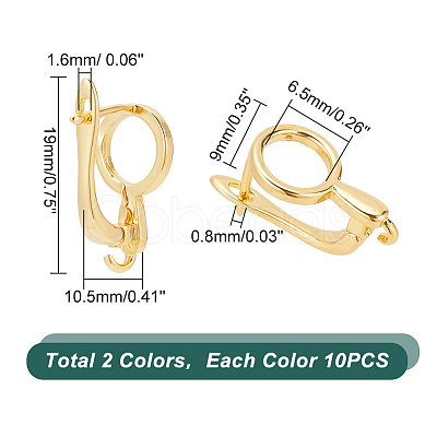 ARRICRAFT 20Pcs 2 Colors Brass Huggie Hoop Earring Findings KK-AR0003-04-1