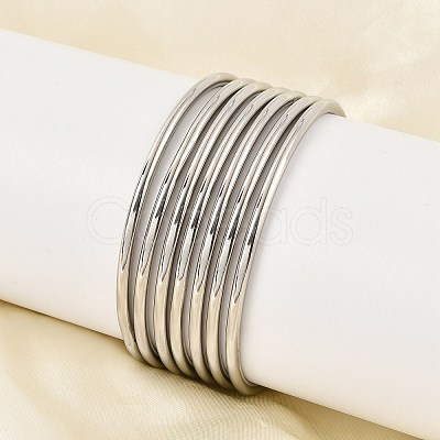 7Pcs 201 Stainless Steel Plain Bangle Sets Hand Polished for Women BJEW-L664-022A-P02-1
