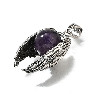 Natural Amethyst Round Pendants G-K339-03AS-09-1