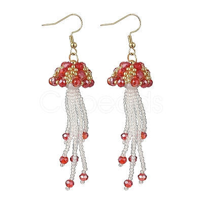 304 Stainless Steel Glass Seed Beads Jellyfish Dangle Earrings EJEW-MZ00553-1