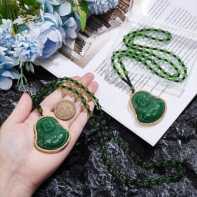 2Pcs Alloy Glass Buddha Pendant Glass Beaded Necklaces NJEW-UN0001-89-1