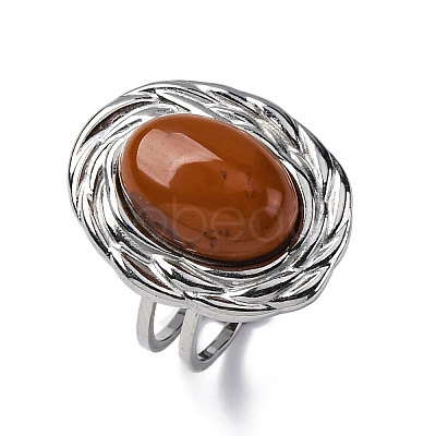 Oval Natural Red Jasper Finger Rings RJEW-M063-01P-12-1