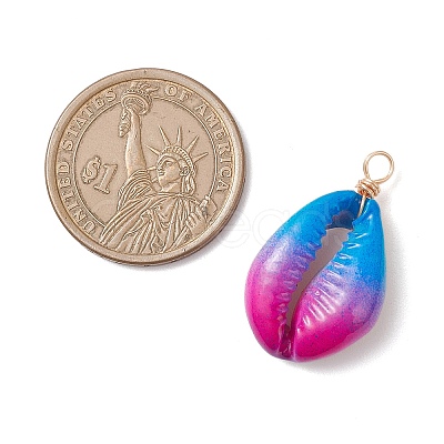 Spray Painted Natural Cowrie Shell Deep Sky Blue Pendants PALLOY-JF04260-02-1