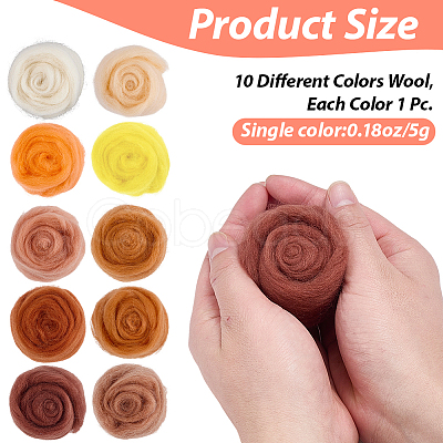 50G 10 Colors Needle Felting Wool Roving DIY-CP0013-77C-1