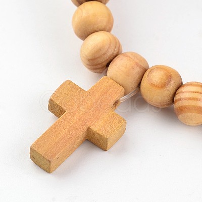Cross Wood Beaded Stretch Charm Bracelets BJEW-JB02219-1