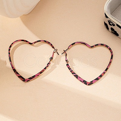 Hollow Heart with Leopard Print Alloy Hoop Earrings EJEW-Z112-01P-1