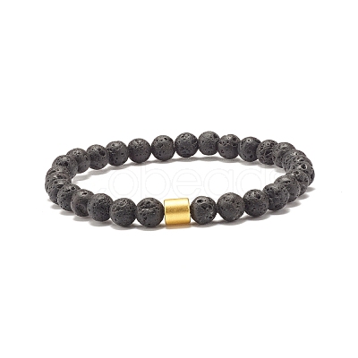 2Pcs 2 Style Natural Lava Rock(Dyed) Round Beaded Stretch Bracelets Set with Column Synthetic Hematite BJEW-JB07578-1