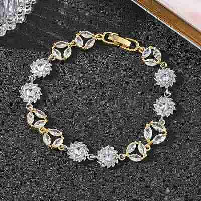 Brass Micro Pave Clear Cubic Zirconia Link Chain Bracelets for Women BJEW-C156-06B-GP-1