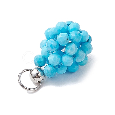 Dyed Natural Magnesite Faceted Round Beaded Pendants PALLOY-MZ00986-1