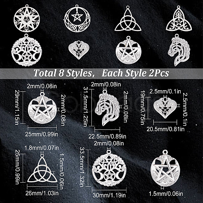 DIY 16Pcs 8 Style Rack Plating 304 Stainless Steel Pendants STAS-SC0004-81-1