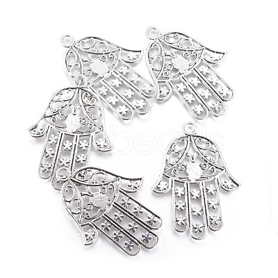 Tibetan Style Alloy Big Hamsa Hand/Hand of Fatima /Hand of Miriam Pendants TIBEP-16901-AS-NR-1