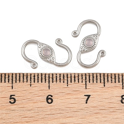 304 Stainless & Natural Rose Quartz S-Hook Clasps SA-CBA3073-02P-02-1